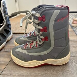 Gray and Red Snowboard Boots
